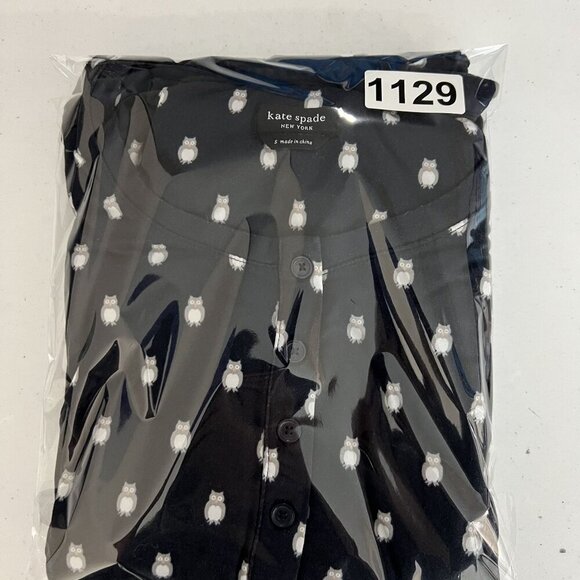 Kate Spade Womens S Navy Blue Owl Henley Jogger PJ Set Long Sleeves Button Front - Picture 15 of 16